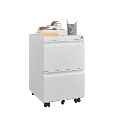 Image of Guizeeopo Fully Assembled 2 Drawer File Cabinet, Locking Filing Cabinet with Anti-Tipping Wheels, Quiet Slide, Heavy-Duty Steel Construction, Fits A4 Letter Legal for Home Office, Matte White
