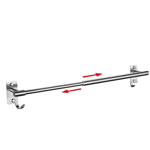 Qmlala Adjustable Towel Bar, Stainless Steel 14.5-23.6 Inches Towel Rack, Bathroom Kitchen Wall Shelf Expandable Hand Holder Towel Rod With Hooks Adhesive - Brush #TOP1