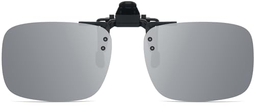 IOHLNG Polarized Clip on Flip Up Sunglasses Over Prescription and Reading Glasses for Women and Men Silver Mirrored 60 * 44mm