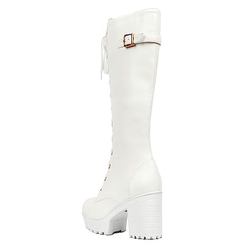 Image of Parisuit Women's Knee High Goth Platform Boots Lace Up Combat Boots
