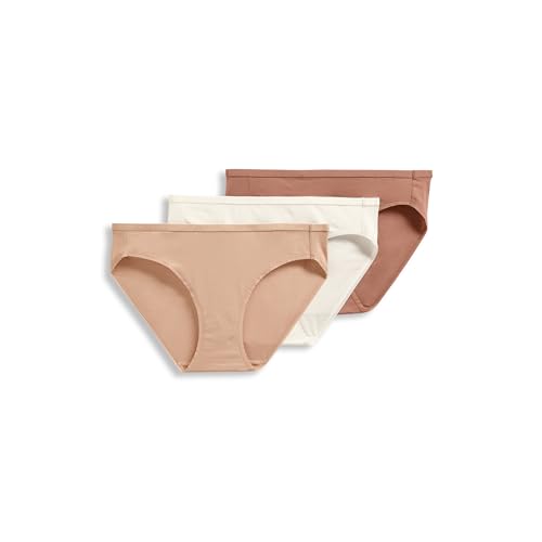 Jockey Women's Underwear Organic Cotton Stretch Logo Bikini - 3 Pack, Ivory/Light/Almond, M