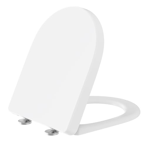 YEAUPE PRO Tavoletta Wc Universale D Forma [LUNGO], Sedile WC Urea-Formaldeide Con Chiusura Ammortizzata e Funzione di Sgancio Rapido, Bianco, modello installaz. incl, 46,4 * 35,9 * 5CM