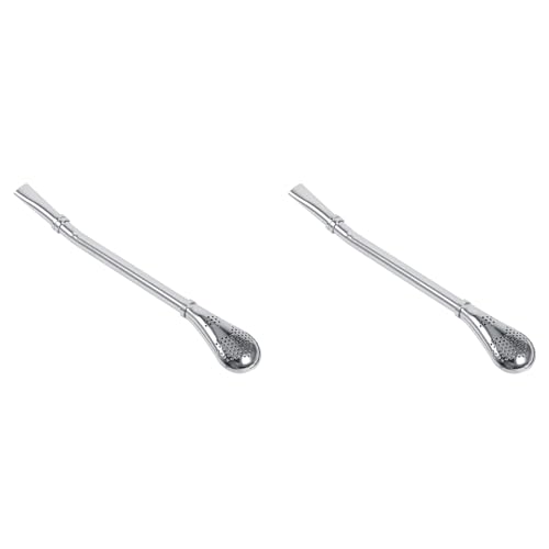2 Pcs Yerba Mate Bombilla Gourd Drinking Filter Straws Stainless Steel Dependable Yerba Mate Tea Gourd Bombilla Drinking Straw Filtered Spoon Silver