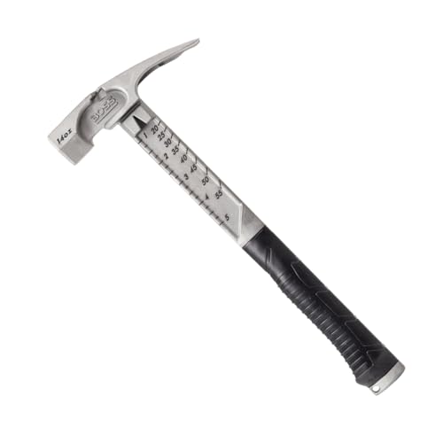 Boss Hammer 14oz ProPlus Titanium Hammer - Ti64 Construction Grade, New Side Nail Extractor, 20% Thick Handle, 1/4" Tether Hole - Milled Face - Made in USA - BHPPS14TIM