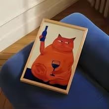 DIHANSM Barwagen-Deko, Katzenposter, Weindruck, Retro-Küchendeko, Mid-Century-Modern-Deko, Trendige Wandkunst, Cheers-Druck (75x110cm/Galerie-Rahmen)