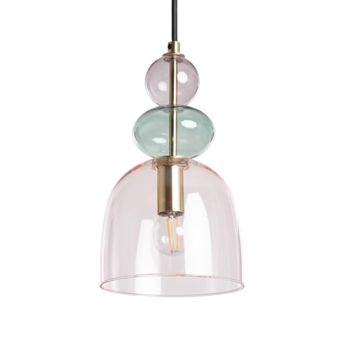 LEDKIA LIGHTING - Suspension Métal et Verre Baudelaire | Design Vintage Élégant | Compatible Ampoules LED E14 | Câble Réglable | Usage Polyvalent, Rose,...
