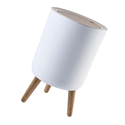 DIKACA 1 Stück Holzoptik Müllbehälter mit Druckverschluss Praktischer Abfalleimer für Haushalt und Hygienisch für Wohnen mit Hoher Standfüße für Müheloses Entsorgen von Abfall