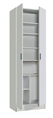 Dmora - Armadio Multiuso 2 Ante Portsmouth, Mobile ausiliario, Guardaroba Porta Scarpe Moderno, Scarpiera Verticale, 59x37h180 cm, Bianco