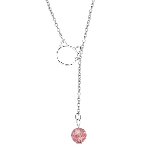 Collier en argent 925 avec pierre de lune véritable et cristal fraise pour femme