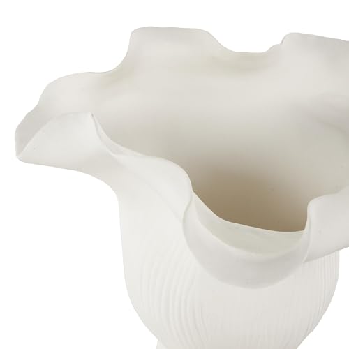 Image of Deco 79 Ceramic Abstract Decorative Vase Floral Inspired Centerpiece Vase with Linear Grooves, Flower Vase for Home Decoration 9 inch x 8 inch x 8 inch, White