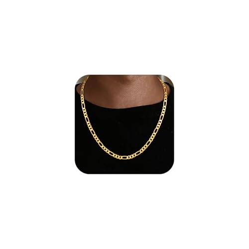 HIMSTORY Gold Figaro Chain for Men 18K Gold Plated 925 Sterling Silver Figaro Chain Diamond Cut 5MM Gold Chain Necklace Jewelry Gifts for Boyfriend Father Husband(24 Inches)