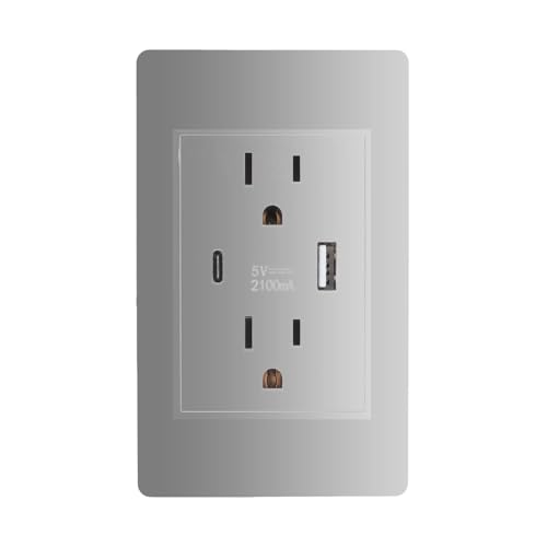 電気コンセント コンセント 2ポートUSB&Typc-C 壁面用コンセント複数保護 埋め込みコンセント USBソケット取付しやすい 露出コンセント AC 110‑220V 5V 2100mA 家庭 オフィス ホテル用 (グレー)