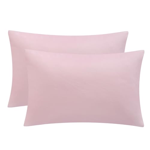 Aisbo Pink Pillow Cases 2 Pack - Pink Standard Plain Pillowcases Set of 2, Soft Microfiber Pillow Cover with Envelope Closure 50x75 cm