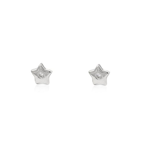 Pendientes de Plata Estrella y circonita central con estuche pulido