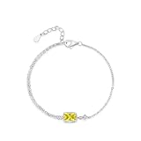 Tolldek Pulseras de oro blanco de 9 K/14 K/18 K para mujer, pulsera clásica de eslabones para mujer con citrino amarillo, corte rectangular de oro blanco, joyas auténticas, oro blanco Au 375/585/750