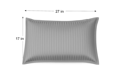 Image of Cotton Solid Striped Pillow Covers | Ultrasoft Breathable Envelope Closure| Pack of 2 Pillow Covers Standard Size (Wine, 27 x 17 Inches) (Grey)