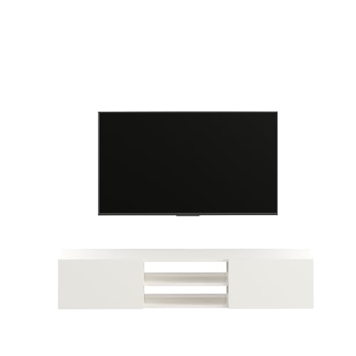 Image of FURNEASER Sasia Modern Wall Mounted TV Unit for 32 /42 /55 Inch TV | Floating Entertainment Unit with Storage | Engineered Wood TV Cabinet for Living Room | TV Stand with Doors (White)