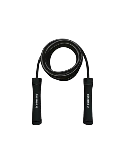 Swissskip Heavy Jump Rope by Dayan Kolev; 1lbs Weighted Rope for Beginners and Professional Athletes; (Raven Black)