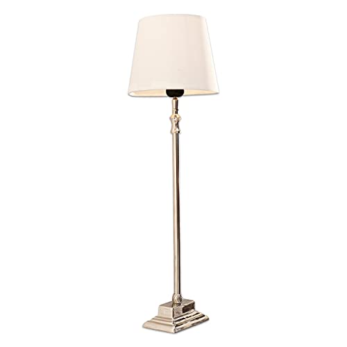 LOBERON Tischlampe Mayfair, traditioneller Klassiker, glänzender Fuß, Tischleuchte, Schreibtischlampe, Nachttischlampe, Baumwolle, Aluminium, weiß/silber