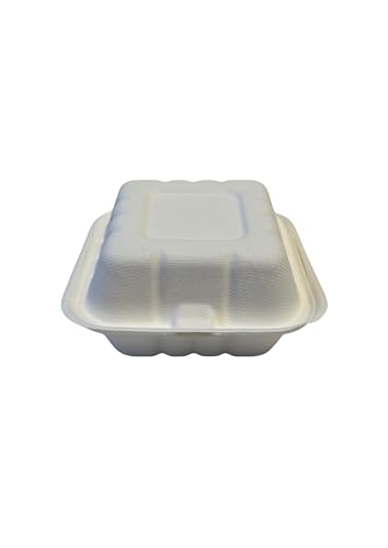 LINARIO® 125 Stück Burger-Boxen, Hamburger-Boxen, Verpackung für Pommes/Salat/Reis/Beilagen, Take-away, Gastronomie, aus Zuckerrohr, nachhaltig, Klappdeckel