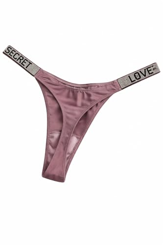 Image of Sleek Lift Sexy Low-Rise Satin Thong with Rhinestone Waistband, Special Feature: Low Cut Style