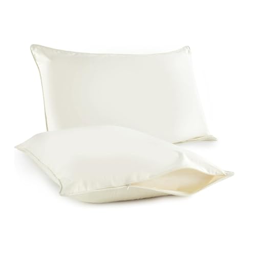 Organic Cotton Pillow Protector Standard Size - 100% Cotton GOTS Certified Pillow Case Protector with Zipper - Hypoallergenic Machine Washable Edge Piping & Breathable Cover - 2 Pack (Ivory Standard)