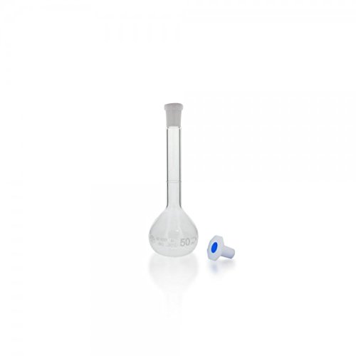 10 x 50 ml Messkolben/Maßkolben mit Normschliff 12/21 Borosilikatglas 3.3 inkl. PEHD Stopfen