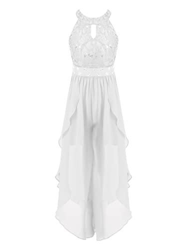 Hularka Kids Girls Floral Lace Pageant Dance Romper Gown Sleeveless Halter Flower Girl High-Low Dress Jumpsuit