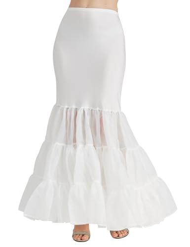 BEAUTELICATE Anágua cancã para vestidos curtos mulher trompete sereia saia 2 aros com folhos níveis até ao chão vestido de noiva casamento, Branco, XL