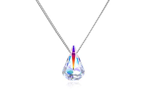 Savlano 14K White Gold Plated Aurora Borealis Drop Cut 18 Inches Pendant Chain Necklace For Women