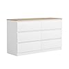 Vibe dine double dresser 6 drawer white dresser for bedroom free handle modern chest of drawers with wide storage for closet living room hallway  urban country home decor