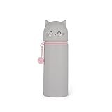 Legami KA0009 2-in-1 Federmäppchen aus weichem Silikon Kawaii Kitty, grau, stifthalter