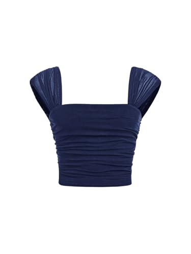 SweatyRocks Girl's Summer Square Neck Ruched Fitted Tank Crop Shirt Tops