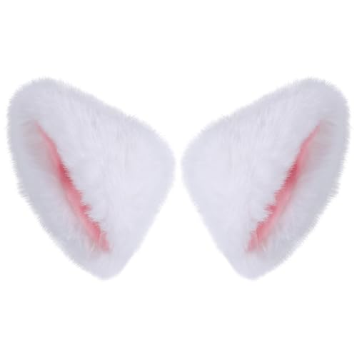 BAOPLAYKIDS Women Cat Fox Long Fur Ears Hair Clip Headwear Cosplay Halloween Costume(White)