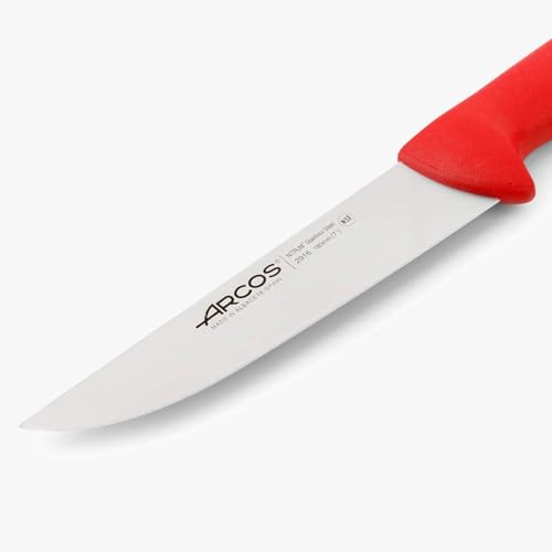 Arcos Fleischermesser aus Nitrum Edelstahl - Ideal für Fleisch - Ergonomischer Griff aus Polypropylen, für Langanhaltenden und Schweren Gebrauch - Rot, Serie 2900