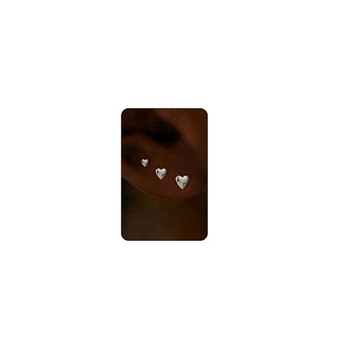 Image of 3 Pairs 925 Sterling Silver Heart Flat Back Earrings for Women Stud Set