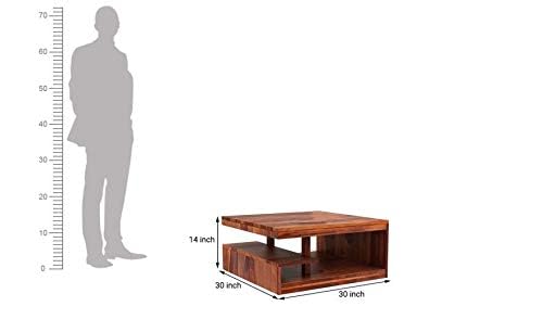 Image of Solid Sheesham Wood Coffee Table for Living Room | Wooden Center Table (Honey Finish 1, Square)