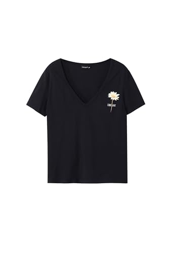Desigual Camiseta de Manga Corta de Punto para Mujer, Negro, XL