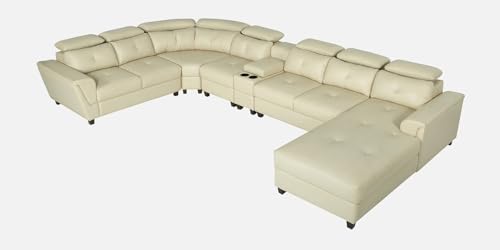 Image of Mishel 12 Seater Sofa Set for Living Room | Sectional U Shaped 12 Seater Sofa with Storage & Cupholder (Cream Leatherette, RHS)