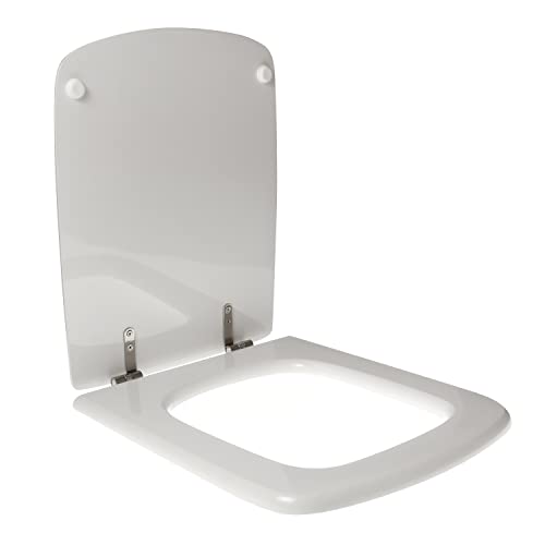 Asiento de inodoro diseñado para Roca Sidney de madera de poliéster con cremallera inoxidable - Color: blanco - Cierre: normal