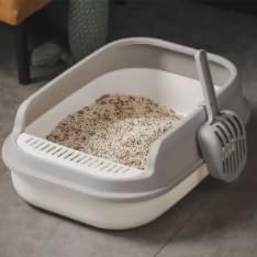 KYKY Cat Litter Box, Open-top Litter Box with Scoop, Top-Entry Design, Easy Cleaning,Suitable for Most Cats (Light Gray)