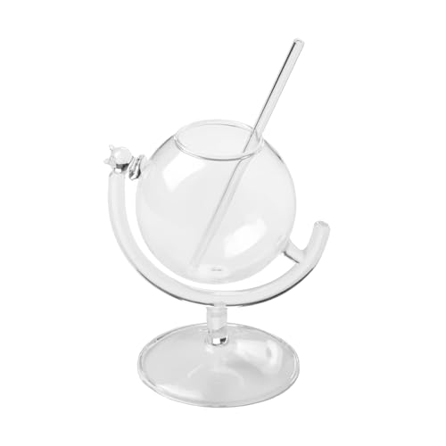 DULRLLY Globe Shaped Cocktail Glasses Fancy Martini Glasses Cup Unique Globe Wine Glasses with Straw Creative Drinking Glasses Glassware for Cocktails Whiskey Margarita Mixed Drinks