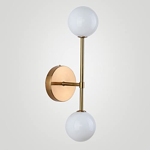 Aplique de pared de 2 luces con globos de vidrio y estructura de metal dorado estilo nórdico 7