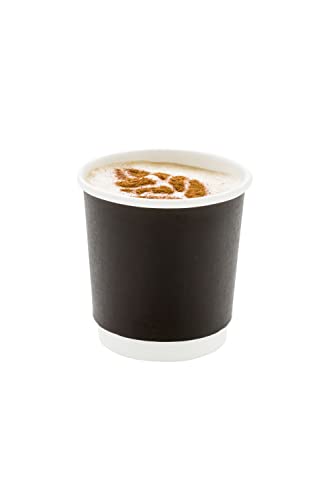 500-CT Disposable Black 4-oz Hot Beverage Cups with Double Wall Design: No Need for Sleeves - Perfect for Cafes - Eco Friendly Recyclable Paper - Insulated - Wholesale Takeout Coffee Cup
