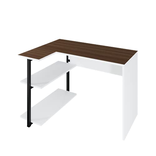 LEVIRA Escritorio con Estantería, Mesa de Escritorio Sieg II, 110 x 81 x 74 - Blanco y Wengue Oscuro