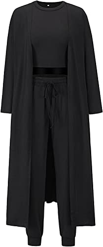 Survêtement 3 pièces fluide avec cardigan ouvert et jambes larges noir