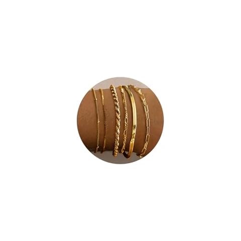 LEXODY Gold Bracelets for Women 14K Gold Herringbone Bracelets Sets Dainty Herringbone Jewelry Stackable Figaro Chain Paperclip Link Chain Cute Anklet Bracelet Pack for Women Cover