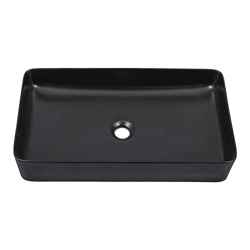 Kichae Vessel Sink Rectangle- 24"x14" Modern Rectangular Top Counter Bathroom Sink Matte Black Porcelain Ceramic Lavatory Sink Bowl Art Basin
