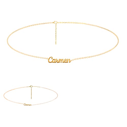 Conjunto de Collar y Pulsera de Acero Inoxidable con Nombre Personalizado Colgantes Personalizados y Cadena Ajustable Fina de Ovalados Chapado oro de 14 Quilates para Mujeres (Carmen) Cover