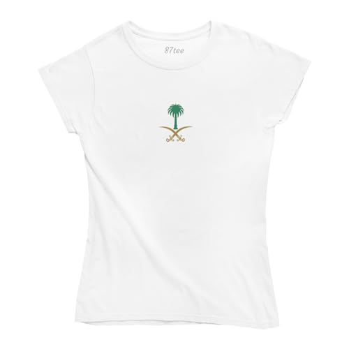 87tee National Symbol of Saudi Arabia Design Printed T-shirt for Women White (L)